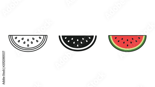 Obraz na płótnie three stages of sliced watermelon fresh summer fruit flat design vector illustra
