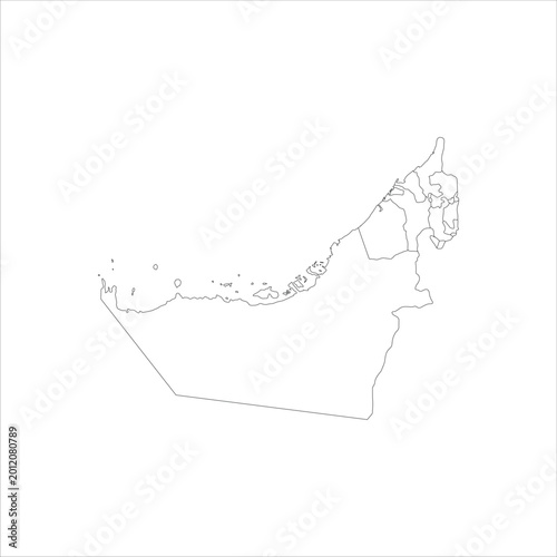 Outline vector map of United Arab Emirates with internal emirate boundaries, minimal black line drawing