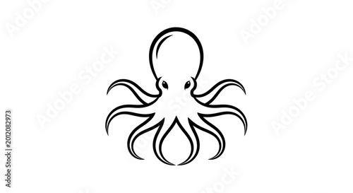 Stylized octopus line art illustration, marine animal drawing with eight tentacles, isolated on a clean white background.