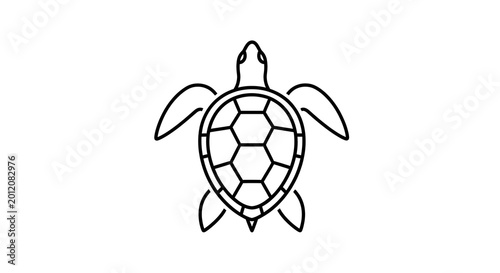Elegant Line Art Sea Turtle Icon. Black and White Vector Illustration of a Marine Reptile with a Detailed Hexagonal Shell Pattern. Minimalist Ocean Animal Symbol.