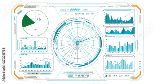 Futuristic Radar and Technology HUD Interface Collection Featuring Digital Navigation Screens, Circular Data Dashboards, Cyber Security Graphics, Scientific Scanning Elements, Virtual Reality Displays