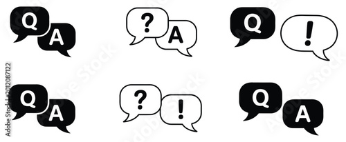 Foto Question and answer icon set featuring chat speech bubbles, Q and A symbols, ask