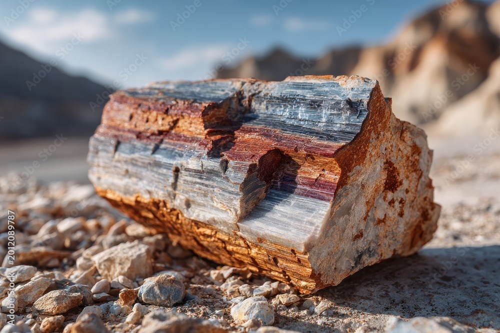 Fototapeta premium Striped Petrified Wood in Desert Landscape