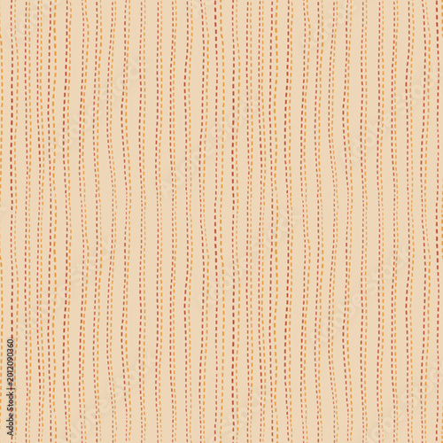 Fotografía Watercolor hand painted seamless stripe stitch pattern warm beige background with red orange dashed lines