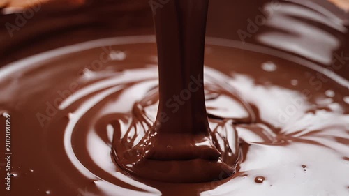 Closeup of Rich Dark Chocolate Being Poured and Swirled.