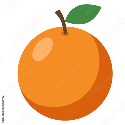 Orange fruit with green leaf, citrus healthy food, vitamin C source, vector illustration icon.