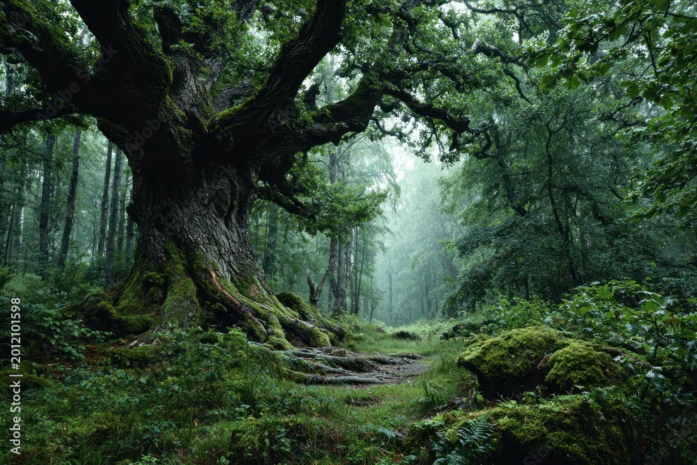 Fototapeta premium Enchanting Mossy Oak in Lush Forest