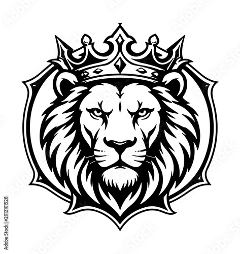 Majestic Lion Head with Royal Crown Shield Vector Silhouette Illustration Cricut Cutting File EPS