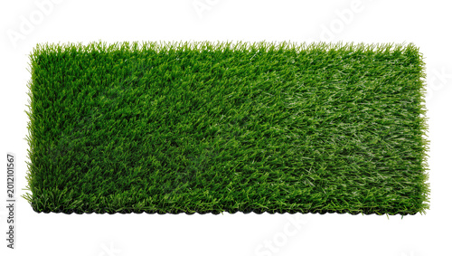 Obraz na plátne Isolated green artificial grass patch sample, fake synthetic turf mat for outdoo