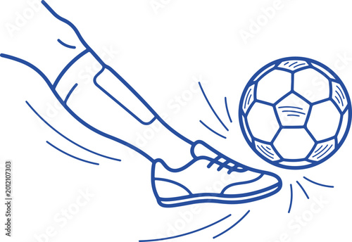 Canvastavla Blue line icon of fifa soccer player leg kicking ball for sports betting app, fo