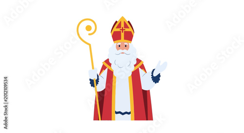 Foto Saint Nicholas Character Holding Staff, Festive Illustration
