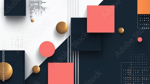Abstract geometric composition with squares, circles, and dots in a modern design