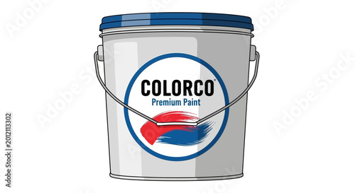 Premium Paint Bucket Illustration with Custom Label, Large Pail for Home Renovation and Interior Design Projects, Isolated on White Background