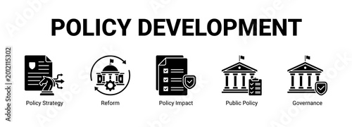 Cuadro en lienzo Policy Development web banner icon concept, with Policy Strategy, Reform, Policy Impact, Public