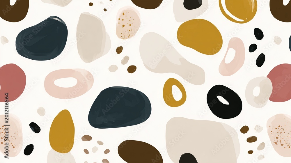 Fototapeta premium Abstract seamless pattern with organic shapes in earthy tones on a cream-colored