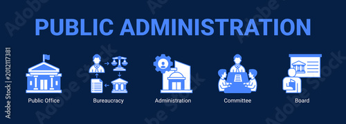 Fotografía Public Administration web banner icon concept, with Public Office, Bureaucracy, Administration
