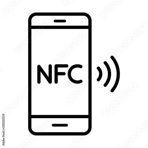 Black single nfc payment line icon , simple technology e-payment flat design pictogram vector for app ads web banner button ui ux interface elements isolated on white background