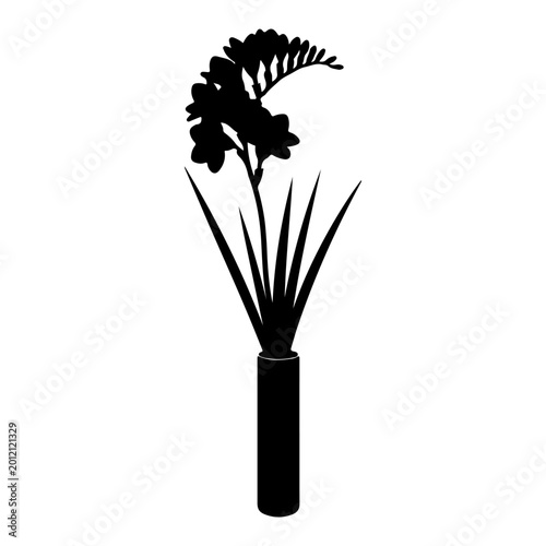 Tableau sur toile Silhouette of a Freesia Flower in a Vase.