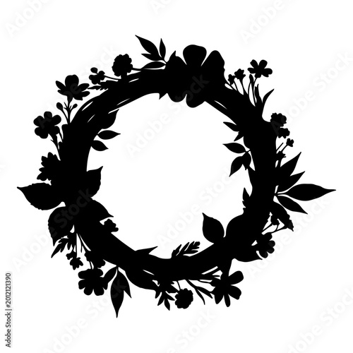 Foto Floral Wreath Silhouette Black and White.