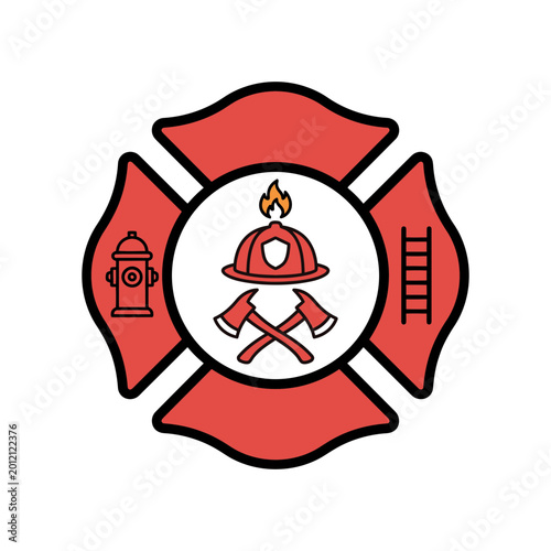 Fire rescue helmet and crossed axes shield emblem vector