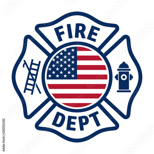 Fire dept Maltese cross with American flag vector