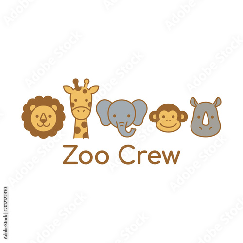 Cute zoo crew animal faces with safari friends vector