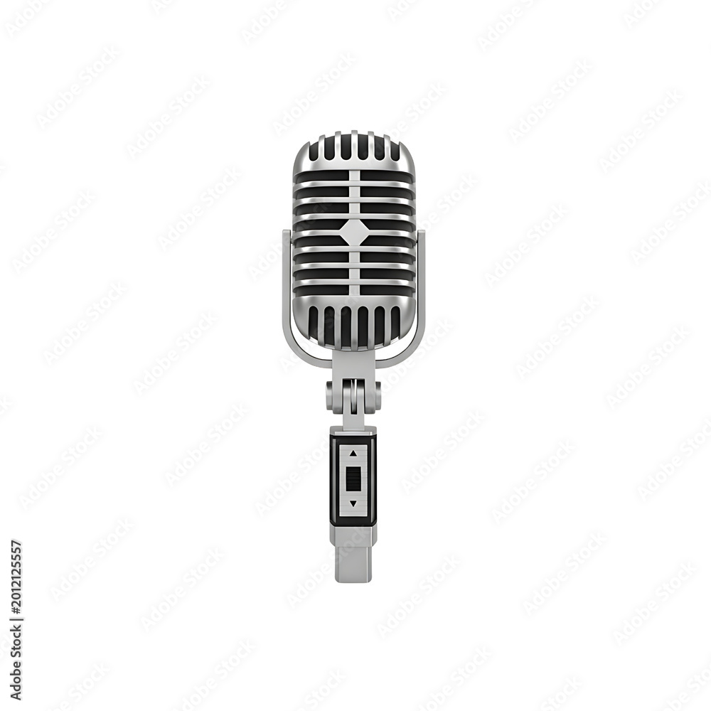 Fototapeta premium Vintage silver dynamic microphone retro radio broadcasting equipment.