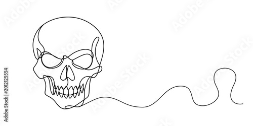 Cuadro en lienzo Emblem of Mortality: A stark, minimalist line drawing of a human skull, embodies the concept of death