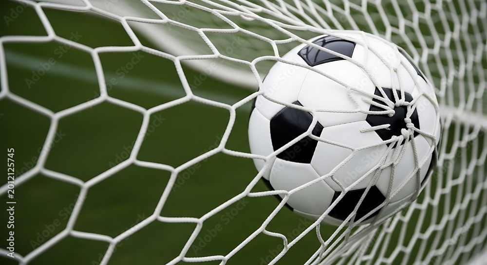 Fototapeta premium Soccer ball in the net, goal scored