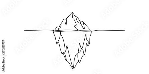 Konstfotografi Iceberg in Line Art: An artistic line drawing depicts the classic iceberg, symbolizing hidden depths and the unseen aspects of existence