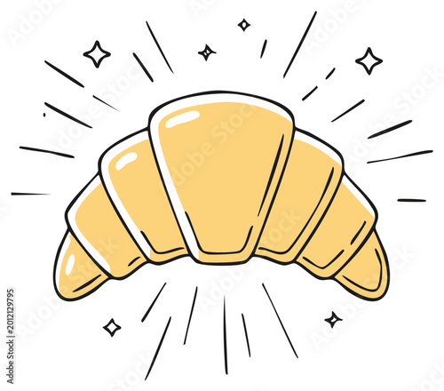 Golden Croissant Freshly Baked with Sparkles and Rays