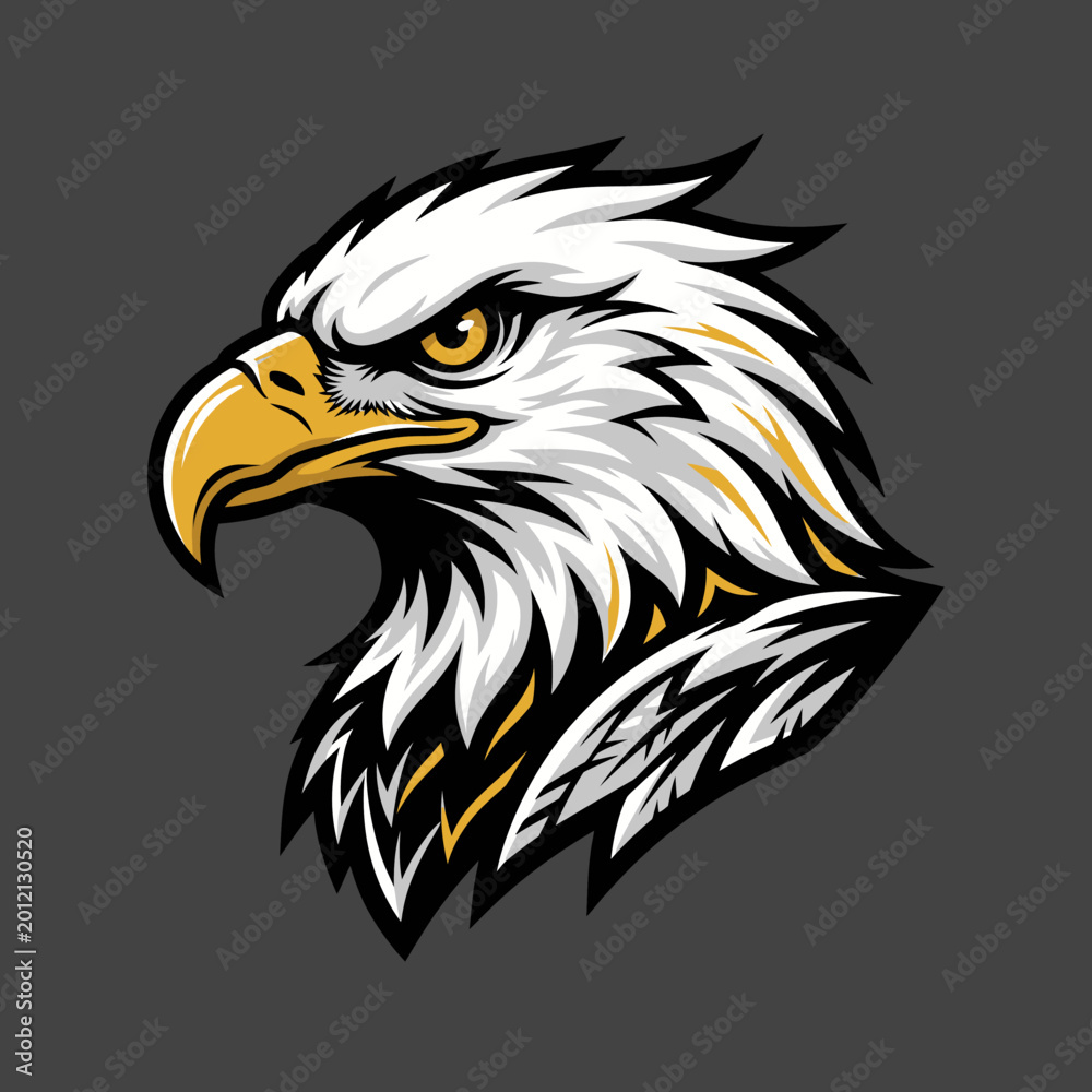 Fototapeta premium A dynamic and powerful stylized illustration of a majestic eagle's head, conveying strength and determination, ideal for sport mascots or team branding