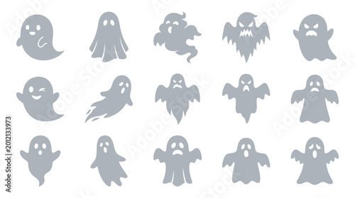 Foto Set of cute and scary Halloween ghosts with various expressions, perfect for spooky designs and decorations