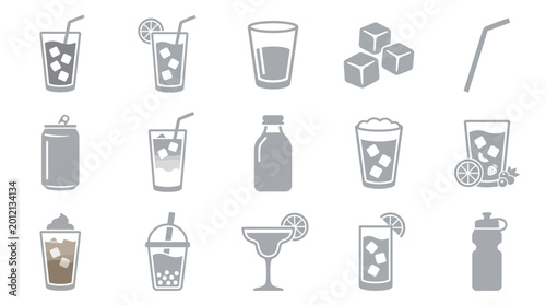 Canvas Print Various Refreshing Beverages and Drink Accessories Icons Set.