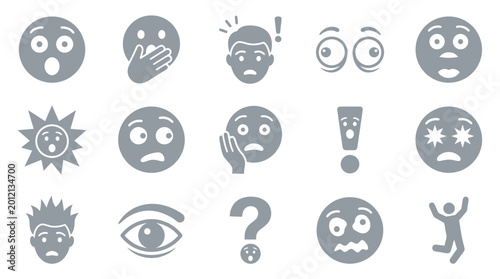 Bild auf Leinwand Collection of various surprised and shocked emoji icons in gray scale