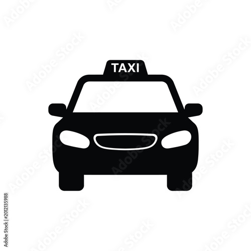 Taxi car front view stands as a symbol of urban public transportation.