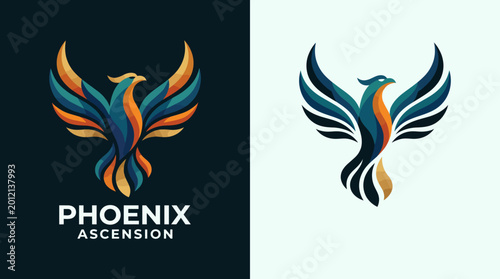 Canvas Print This vibrant logo features a stylized phoenix, representing rebirth and resilience, perfect for businesses focused on transformation and innovation