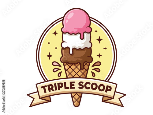 Foto This playful logo features a triple scoop ice cream cone, appealing to dessert lovers with its fun and vibrant colors, evoking a sense of joy and indulgence