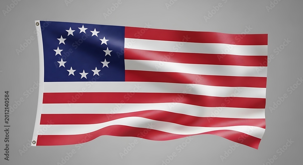 Obraz premium Historical betsy ross american flag with thirteen stars waving in the wind as a symbol of patriotism. 13 colonies flag