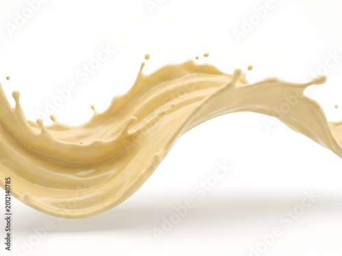 Obraz w ramie Premium Vanilla Cream Splash Wave Isolated on White Background