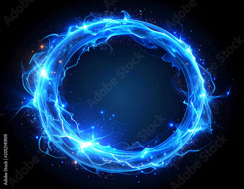 抽象的な青い光の円、輝くエネルギーフレーム/Abstract Blue Glowing Circle, Shining Energy Frame