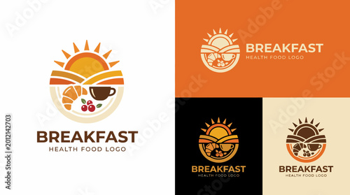 Bild auf Leinwand This logo captures a sunny breakfast scene with croissants and coffee, promoting health and wholesome living, ideal for any food-related brand focused on nutrition