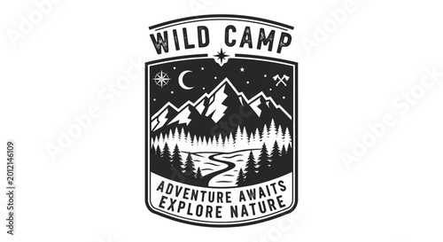 Fotografía Black and white camping logo design.