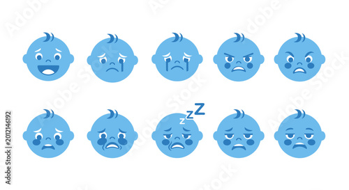 Картината върху платно Blue emoticon faces with various expressions.