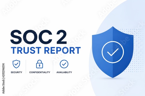 SOC 2 trust report with security shield and compliance icons