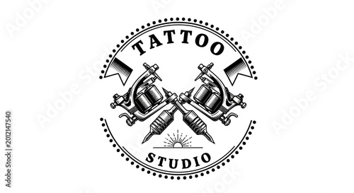 Tableau sur toile Tattoo studio logo, tattoo equipment, tattoo design, black and white vector