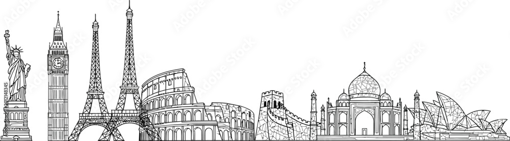 Obraz premium Famous landmarks of the world in a vector illustration style