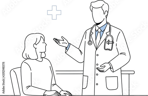 Doctor in white coat talking to a patient in a medical consultation setting