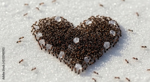 Ants forming heart shape