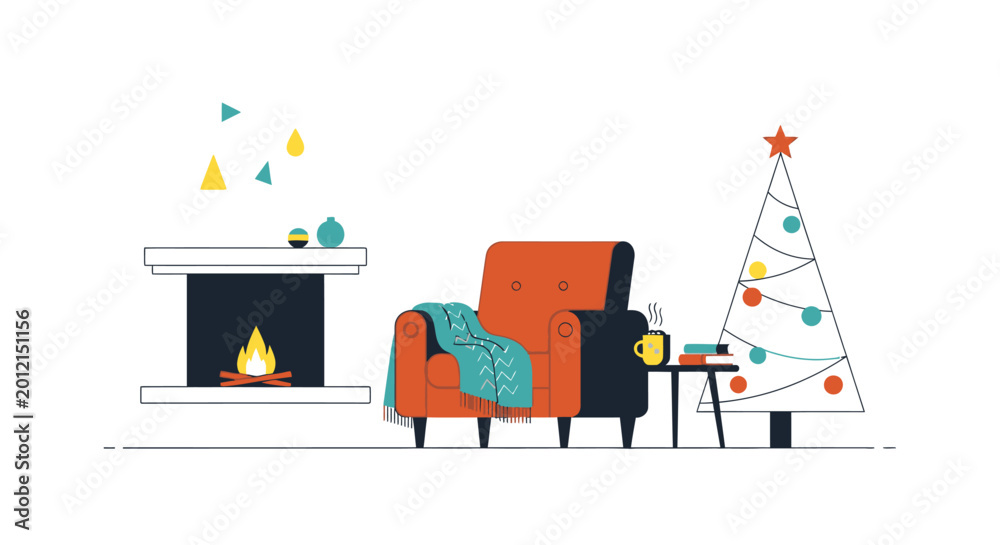 Fototapeta premium Colorful Christmas Tree and Armchair.